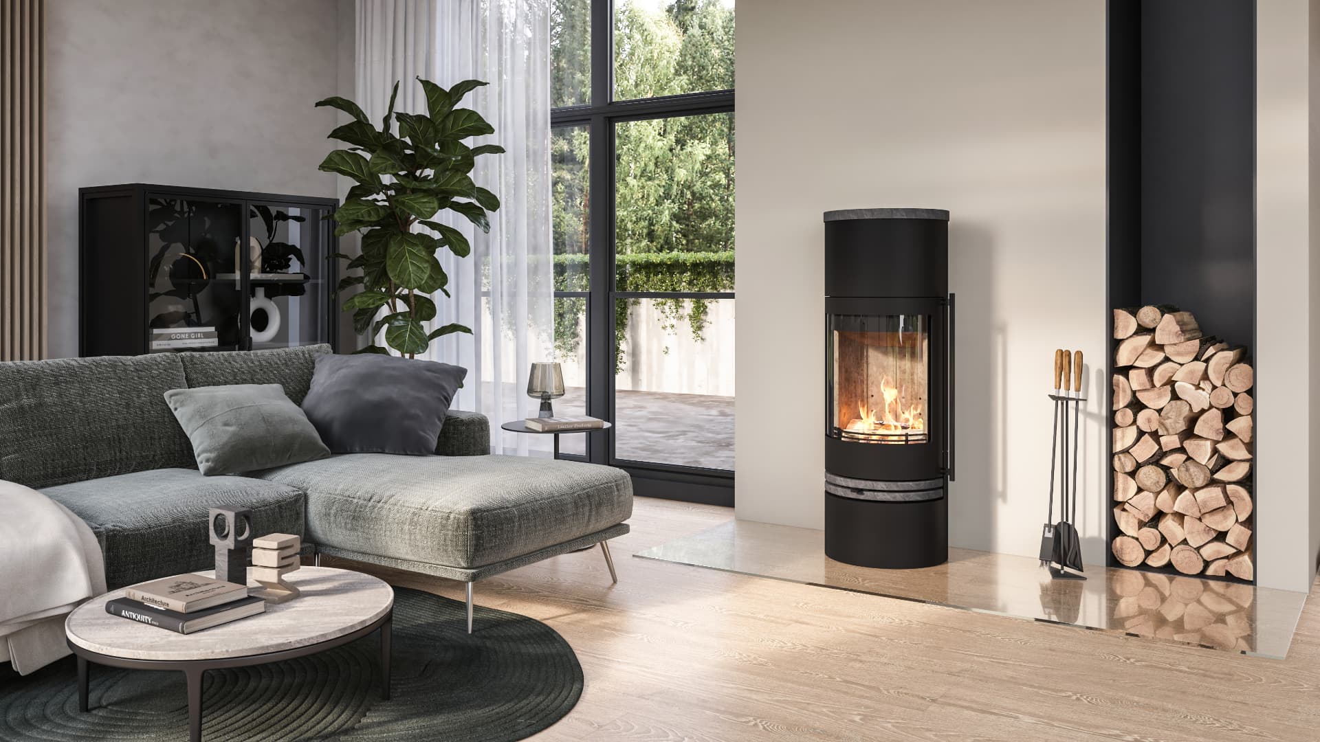 Kamin Lotus Orbis v dnevnem prostoru