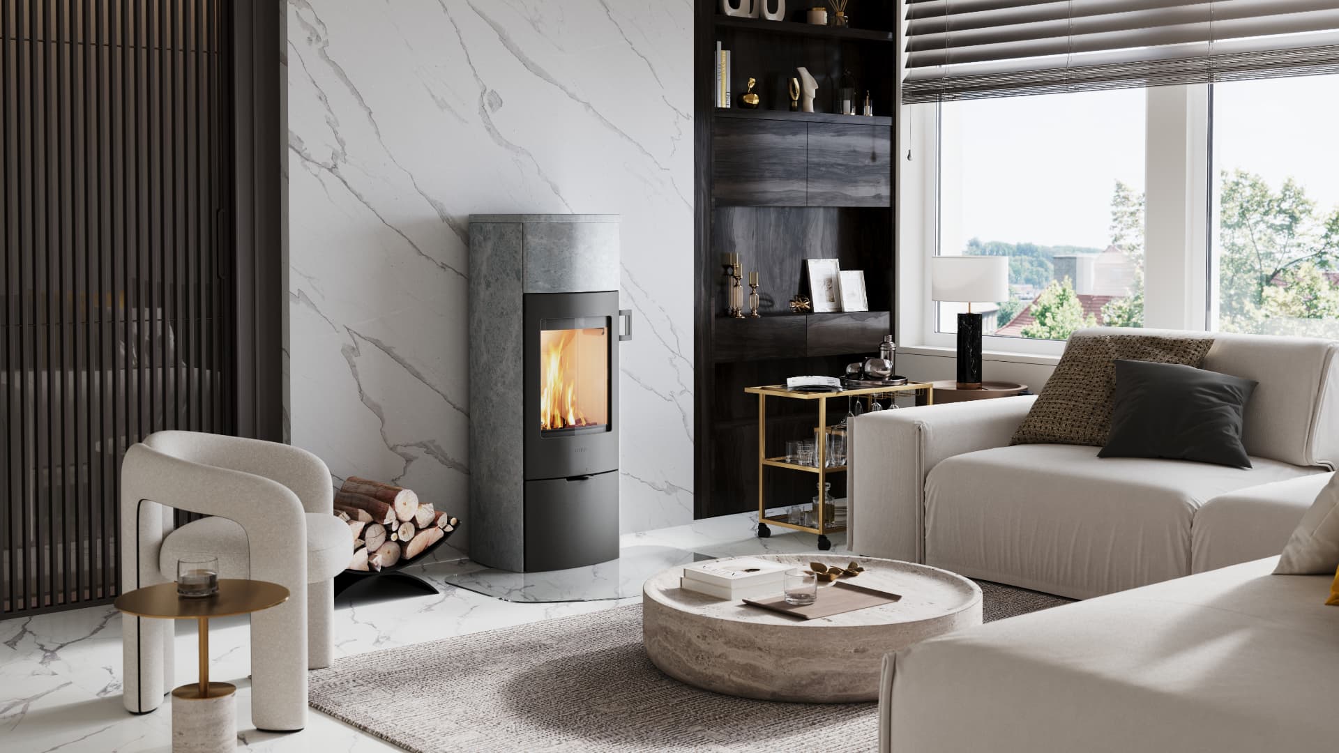 Kamin Lotus Mondo v dnevnem prostoru